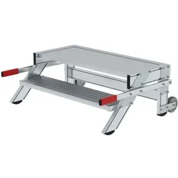 PROREGAL Arbeitspodest fahrbar | Stufenbreite 100cm | 2 Stufen | Aluminium geriffelt | Rutschfeste Kunststoffschuhe