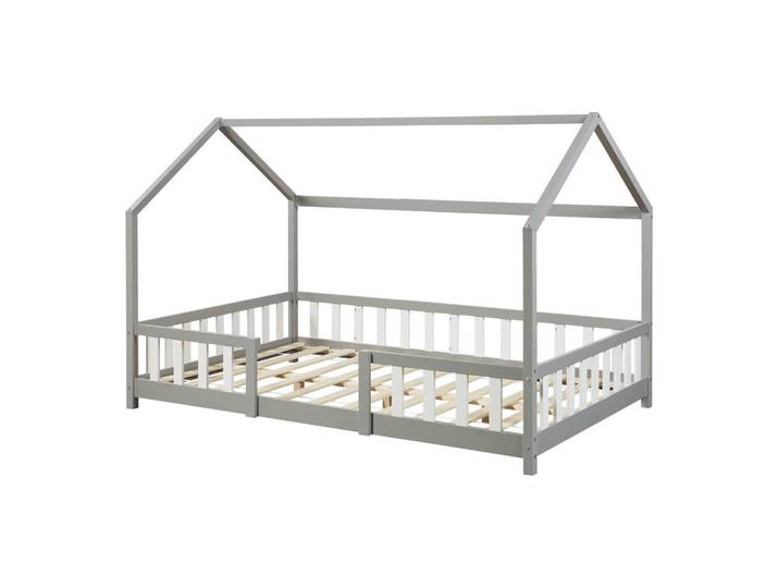 [en.casa] Hausbett Sisimiut, Hellgrau, Weiß, Holz, Kiefer, 140x200 cm, Baby- und Kindermöbel, Kinderzimmer & Jugendzimmer, Kinderbetten, Hausbetten