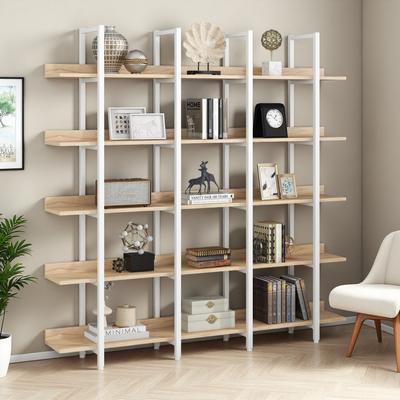 ZWYO HOSIMU 70.7in MDF+Metal 5-Tier Open Bookshelf with Vintage Industrial Style, Display Rack with 80lbs Shelf Capacity & Anti-Fall Device