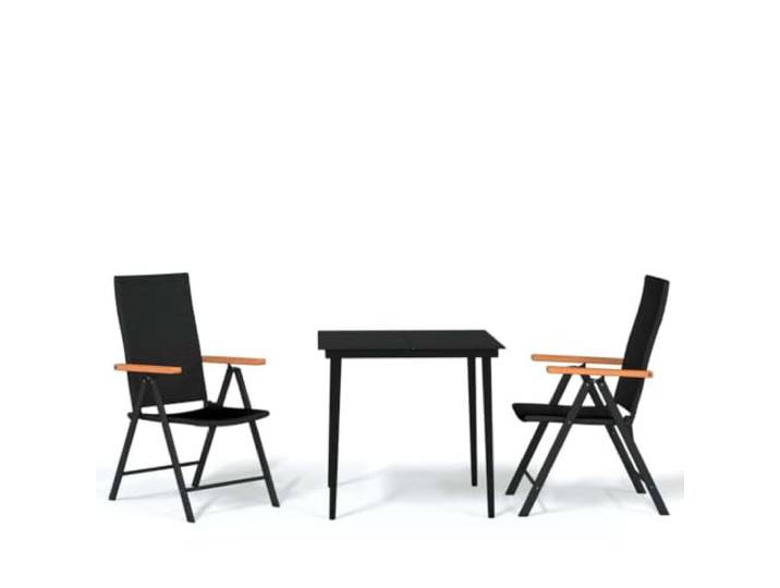 PUGYNBK Garten-Esszimmer-Set, 3-teilig, Schwarz Glastisch, PE-Rattanstühle, 7 Positionen, zusammenklappbar, max. 110 kg pro Sitz