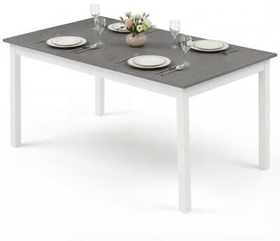 Costway 60 Inch Rectangular Dinner Table with Solid Rubber Wood Legs-Gray