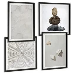 BILDER SET 4er Set - 50x50 cm & 40x60 cm Schwarzer Rahmen - Sandsteine moderne Farbe