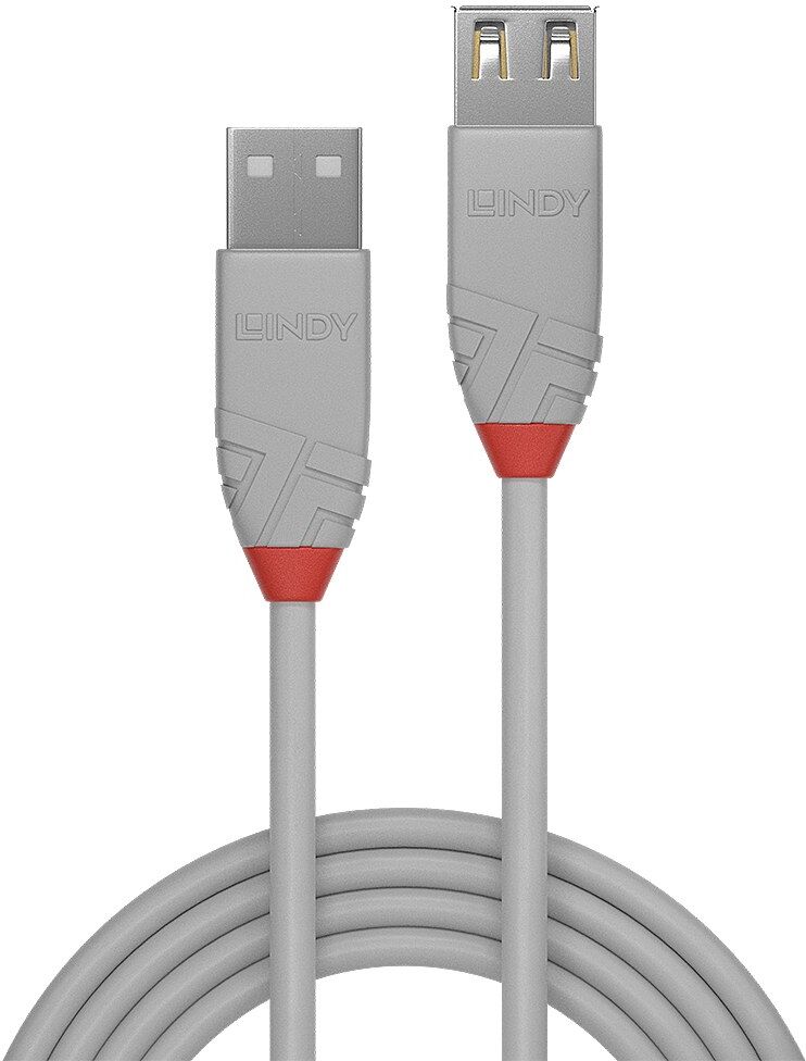 Lindy 0.5m USB 2.0 Type A Extension Cable, Anthra Line, Grey