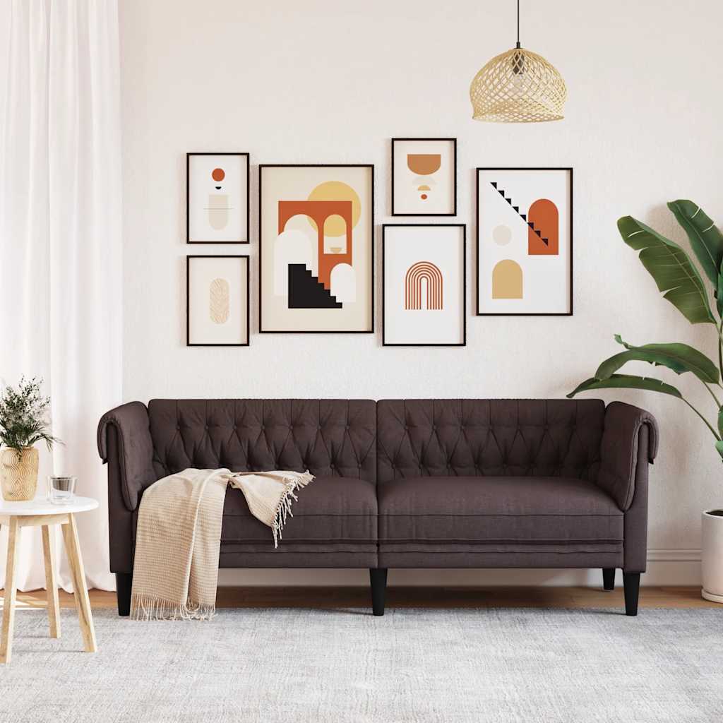 vidaXL Canapé Chesterfield 3 places marron foncé tissu