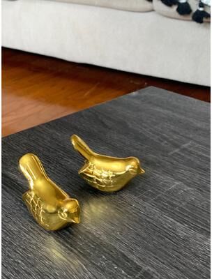 "Vibhsa Handmade Antique Gold Aluminum Bird Figurines of Health & Happiness, Set of 2, 3.5"" L"