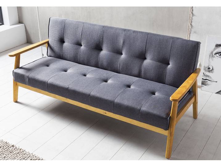 Schlafsofa SALESFEVER Skagen 3-Sitzer Sofa , grau (dunkelgrau), B:190cm H:81cm T:85cm, Webstoff (100% Polyester), Massivholz, Sofas, Schlafsofa, Holzgestell Sofa: Entspannung und Schlaf auf 190cm Breite