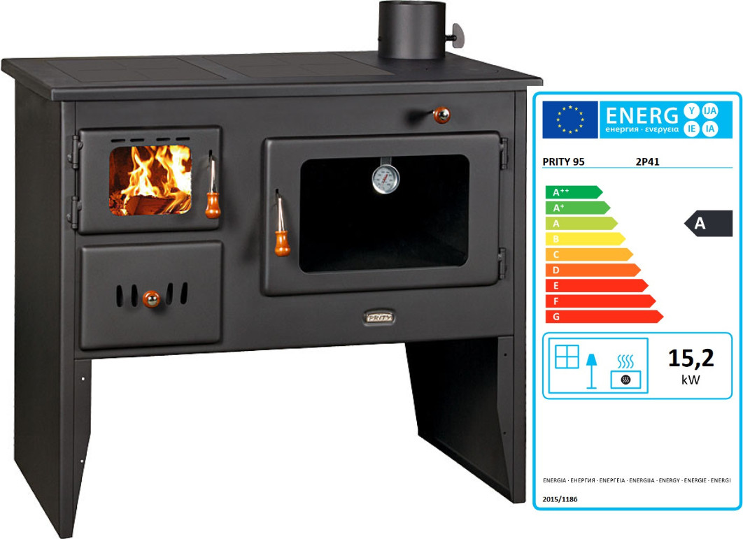Prity 2P41 Gietijzeren Houtoven voor de Keuken met Poten, 15,2 kW