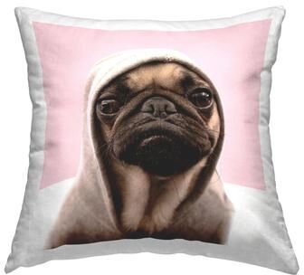 Stupell Pug Puppy Wearing Hoodie Printed Throw Pillow Design By Emma P.