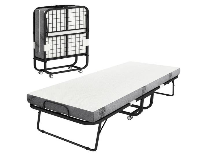 Homcom Klappbett Polyester Schaumstoff Weiß Schwarz, Metall, Höhe ca. 10 cm, 90x200 cm, Schlafzimmer, Betten, Gästebetten, Klappbetten