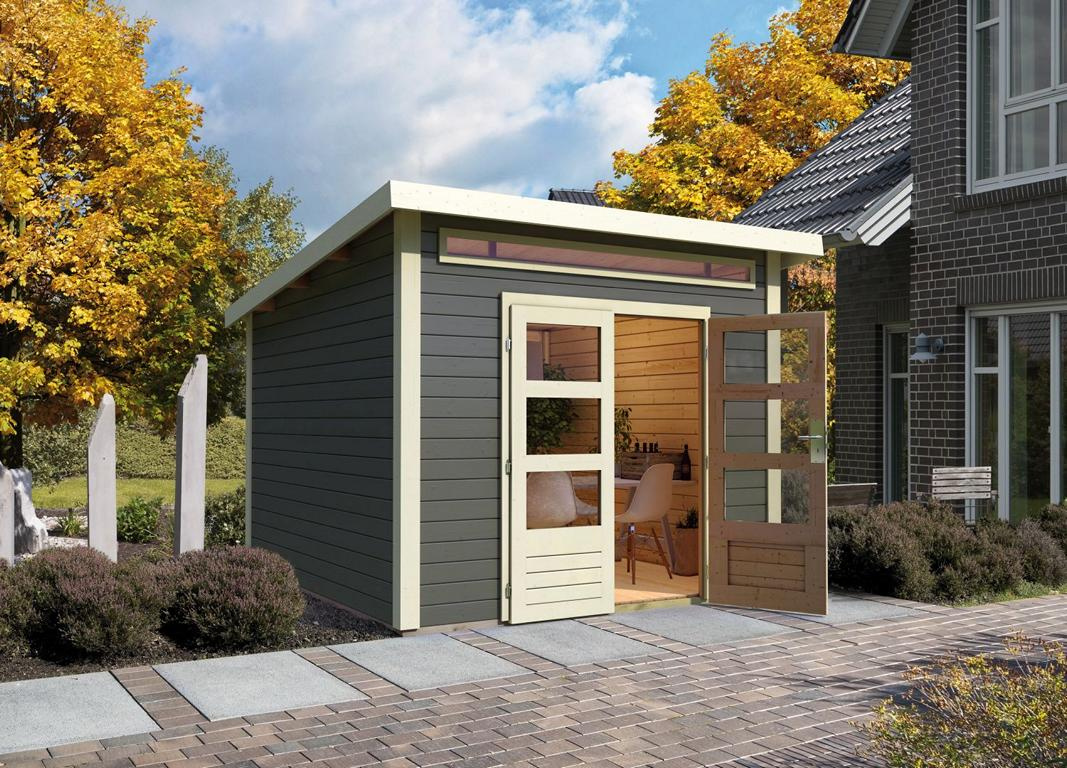 KARIBUHOLZT Farge 3 terragrau Flachdachhaus 2,44x2,44x2,30 m 16905058