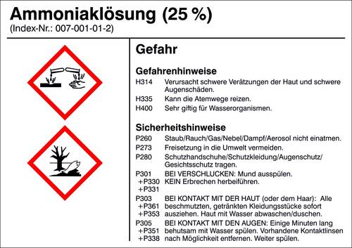 SafetyMarking 21.B1200.02 Gefahrstoffetikett G002 Ammoniaklösung Folie selbstklebend (B x H) 105mm x 74mm 1St.