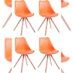 Décoshop26 - 4 Esszimmerstühle im skandinavischen Stil aus orangefarbenem Kunststoff mit hellen runden Holzbeinen CDS10376