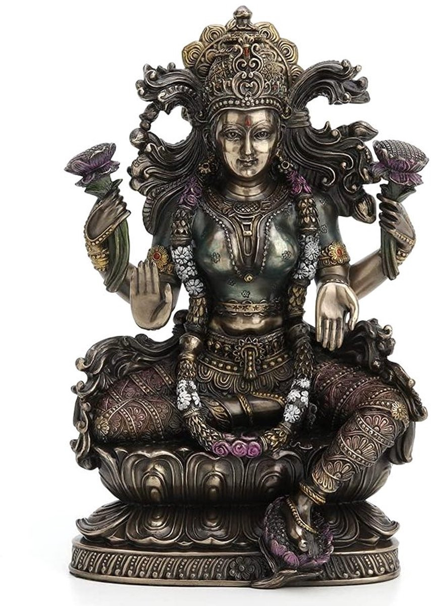Veronese Design Lakshmi beeld - Sittend op Lotus - 23,5 cm