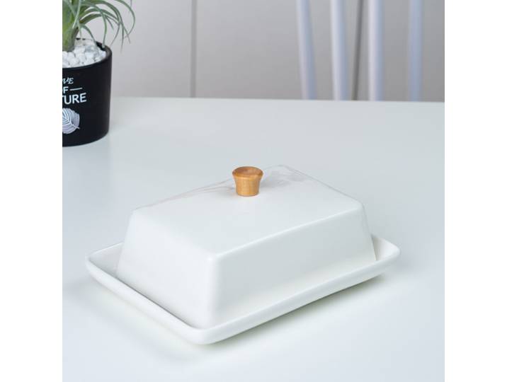 Plat à beurre en bois de bambou et céramique avec couvercle, coffret de rangement de beurre rectangulaire transfrontalier de style occidental, boîte à pain et à beurre