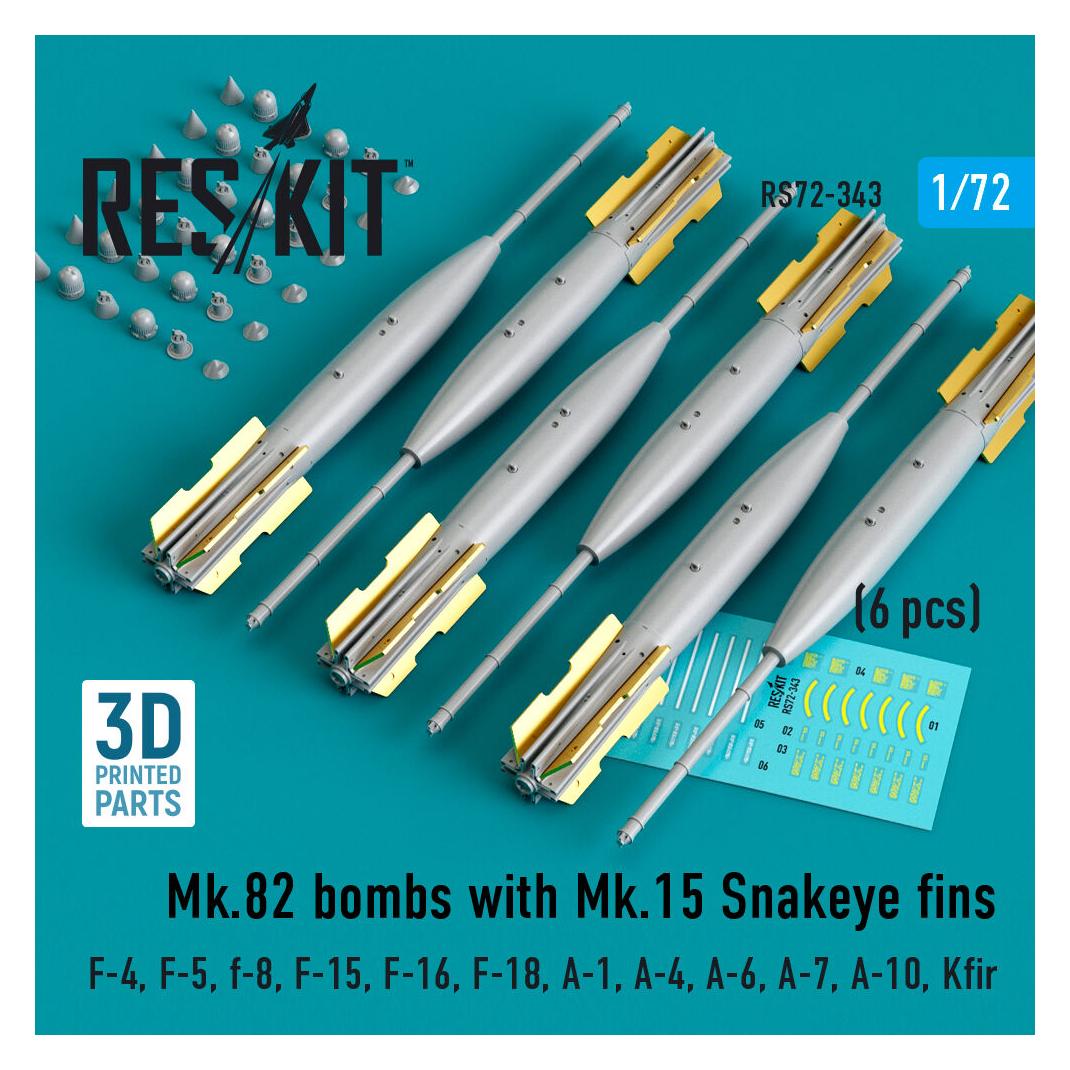 ResKit Mk.82 bombs with Mk.15 Snakeye fins (6 pcs) (F-4, F-5, F-8, F-15, F-16, F-18, A-1, A-4, A-6, A-7, A- (RS72-0343)