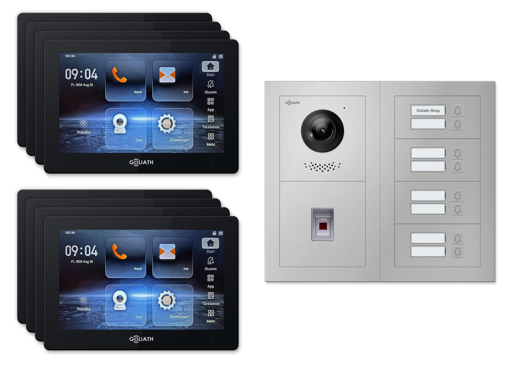 Goliath Premium IP GL-IPH835.2 Video-Türsprechanlage, 8 Familien, 8× 7 Zoll Schwarz, Silber, Unterputz