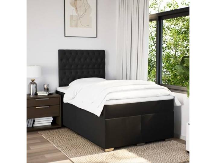 KTHLBRH Boxspringbett mit Matratze, 120 x 200 cm, Schwarz Verstellbares Kopfteil, inklusive Matratzenschoner, Lattenrost, atmungsaktiver Stoff