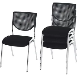 4er-Set Besucherstuhl H401, Konferenzstuhl stapelbar, Stoff/Textil ~ Sitz schwarz, Füße chrom