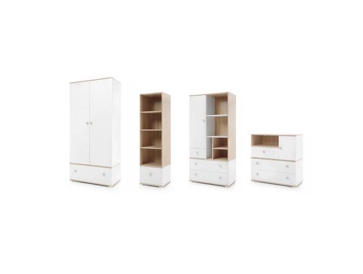 Deine Möbel 24 Babyzimmer-Set Oktavia 4-teilig in Weiß Matt / Eiche, Weiß, Eichefarben, 305x195x50 cm, Babymöbel & Kindermöbel, Babyzimmer