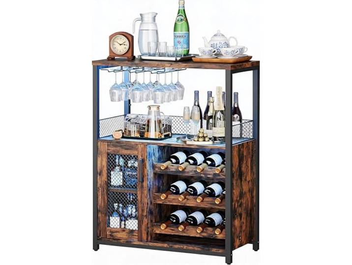 Koioplie Weinschrank mit LED Licht und Gläserhalter Eleganter Getränkeschrank mit Weinregal und Gläserhalter. Bietet stilvolle Aufbewahrung für Küche, Esszimmer und Wohnzimmer