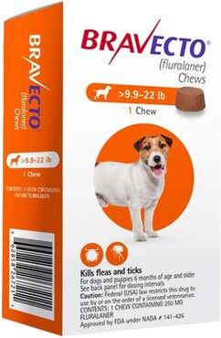 Bravecto Spot-On Bravecto For Small Dogs 9.9-22lbs (Orange) 3 Chews