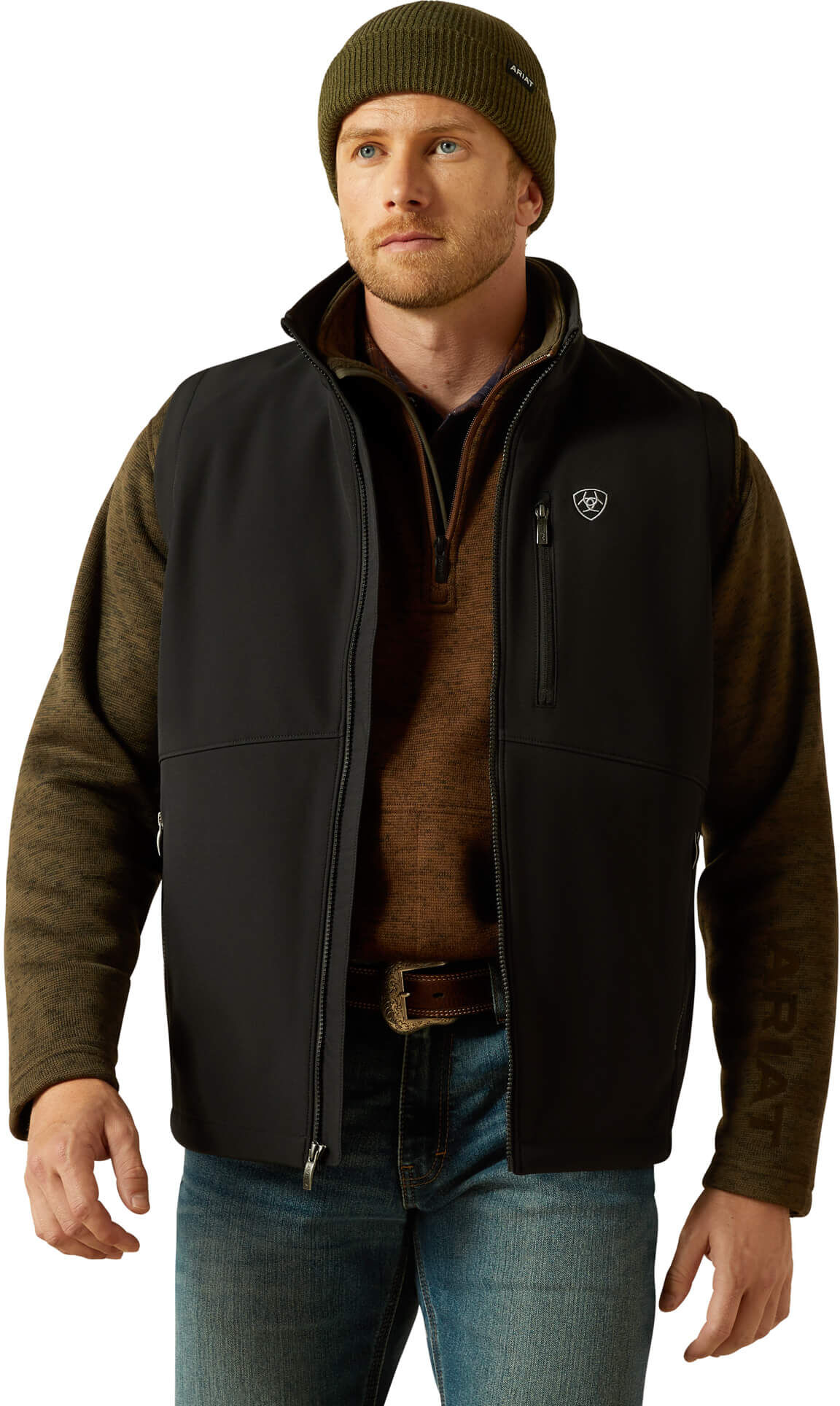 Men's Logo Softshell Vest in Black, Size: Large by Ariat