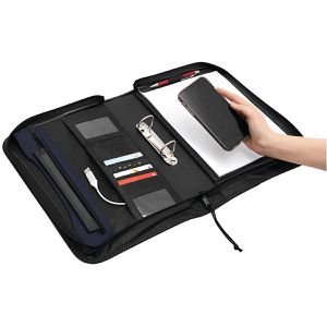 Böttcher-AG Schreibmappe Avanti Ring, schwarz, Polyester, mit Reißverschluss, Ringbuch, Tabletfach bis 12'' & Block, A4
