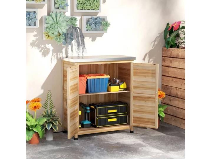 Armoire De Jardin En Bois Rangement D Exterieur FloraGrace Pour Jardin Ou Balcon Avec Etagere Interieure 79x43x92cm