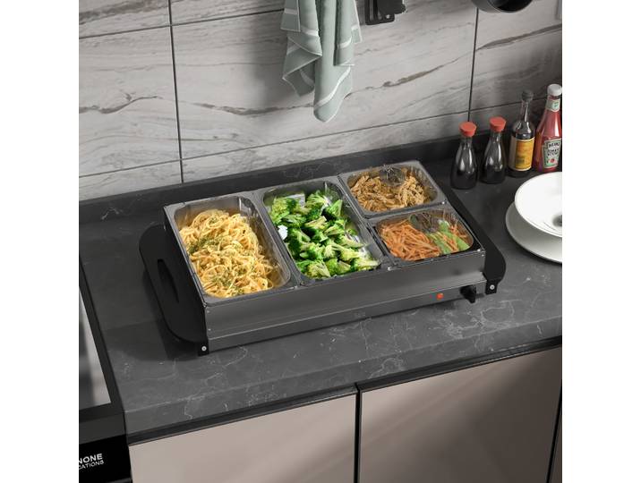 HOMCOM Chauffe-Plats Électrique 300W Acier 2x2.4L+2x1L