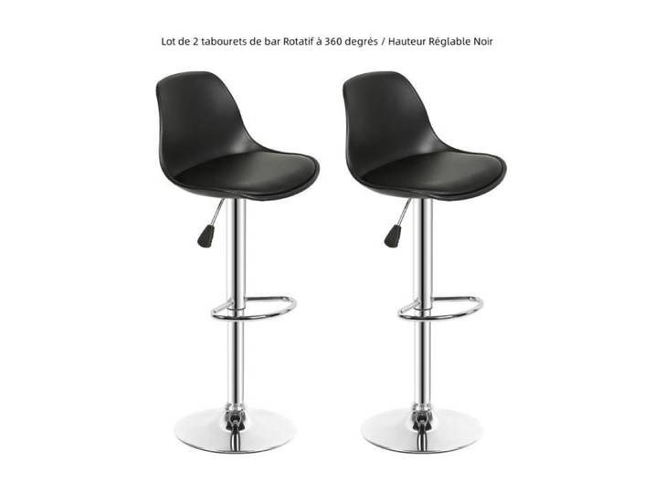 Lot de 2 tabourets de bar Rotatif à 360 degrés / Hauteur Réglable Noir