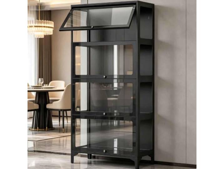 Schaukasten Vitrine,glasvitrine 4-lagen 32x78x165cm Sammlervitrine Stehend Vitrinenschrank Schwarz Metall Vitrine Glas Glasvitrine Stehend Stahl Wohnzimmer Küchenschrank Vitrine Sammlervitrine