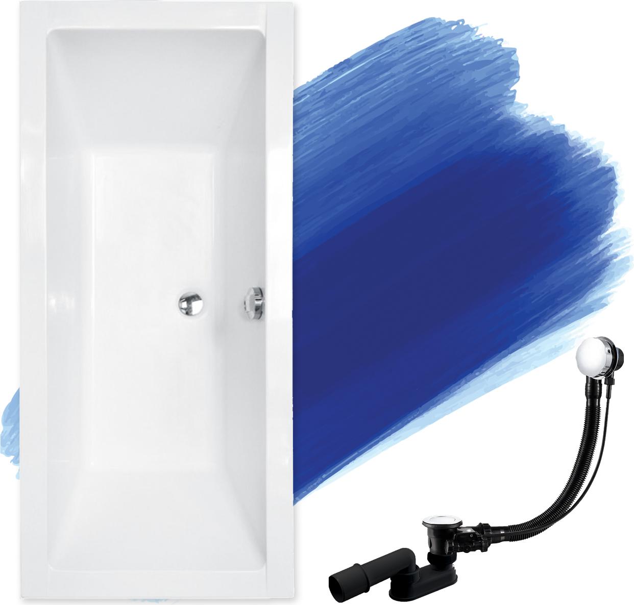 BADLAND Badewanne Rechteck Quadro 175x80 mit Ablaufgarnitur und Füßen GRATIS ohne Verkleidung