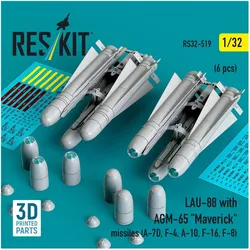 ResKit LAU-88 with (2 pcs) AGM-65 Maverick missiles (6 pcs) (A-7D, F-4, A-10, F-16) (3D Printed)