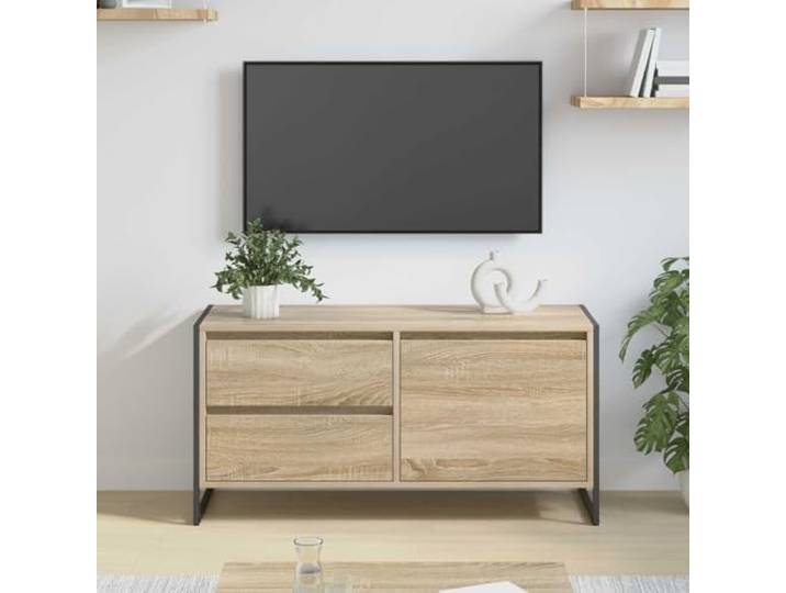 ZXQVLMRS TV-Schrank, Mediamöbel mit Stahlbeinen, Sonoma Holzwerkstoff Industrieller Wohnzimmer-Stil, Stabile Konstruktion, Viel Stauraum für Technik