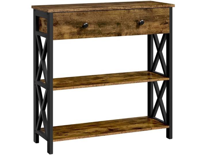Yaheetech Table Console Table d'entrée Industrielle Bois et Métal 1 Grand Tiroir 2 Étagères Brun Rustique