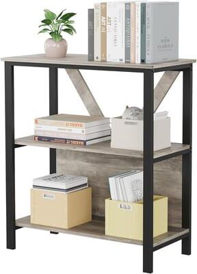 Garvee 3-Tier Rustic Bookcase w/ LED Lights & Metal Frame