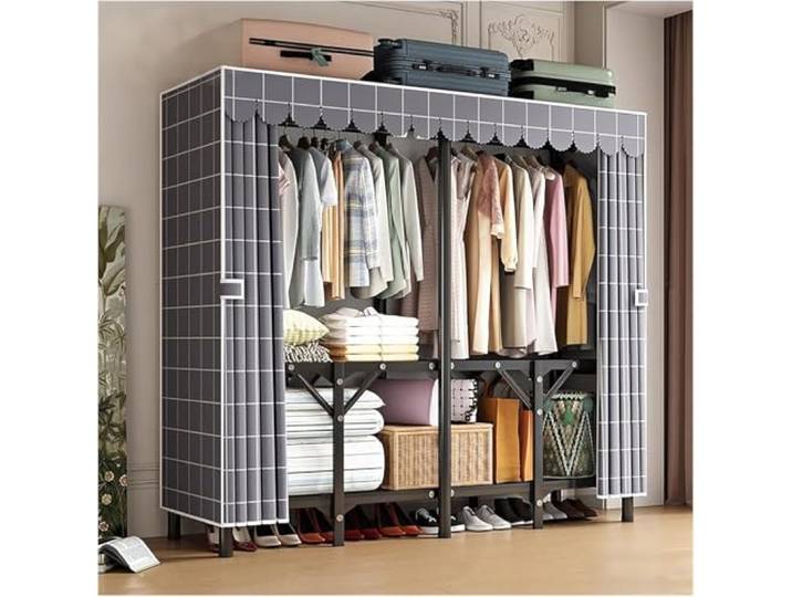 MmcdylyhEU Robuster tragbarer Kleiderschrank mit Abdeckung – Standgarderobe for Aufhängen von Kleidung, Faltbarer Organizer for die Aufbewahrung von Kleidungsstücken(Blue2,200x170x45cm)