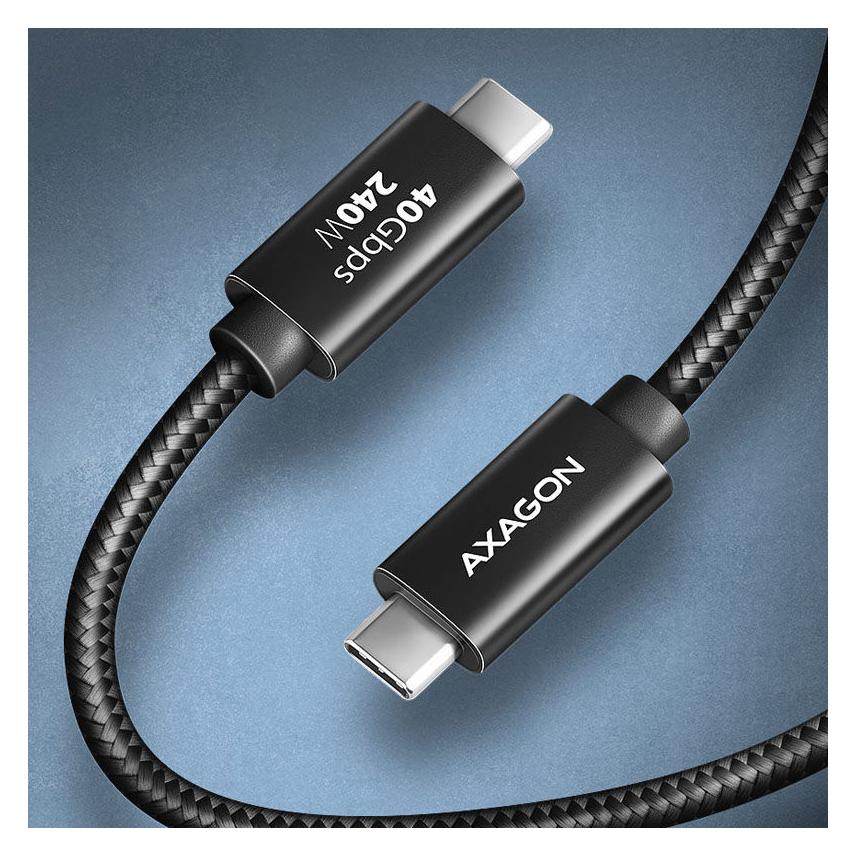 Axagon BUCM4X-CM10AB Kabel USB-C - USB-C, USB4 Gen 3x2 1m, PD 240W, 8K HD, ALU, oplot Czarny (1 m, USB 3.2 Gen 2, USB 3.2 Gen 2x2, USB 4, 240 W) (BUCM4X-CM10AB)