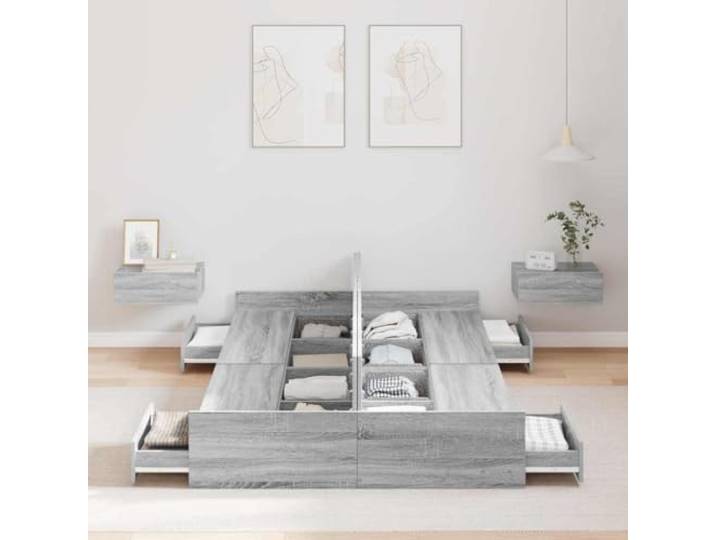 KTHLBRH Boxspringbett Grau Sonoma 120 x 190 cm 4 Schubladen, mehrschichtiges Holz, max. 200 kg, Kopfteil inklusive, pflegeleicht