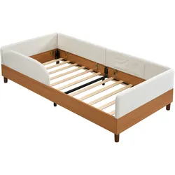 OKWISH Polsterbett Samt in Weiß/Natur, 90x200 cm, umlaufender Rahmen mit 2 Stautaschen