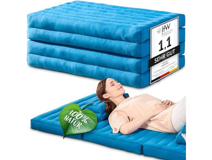 Namasdee Klappmatratze 200x80x8cm mit 100% natürlicher Kapokfüllung (Hellblau Uni)
