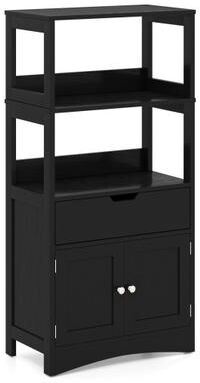 Costway Bathroom Storage Cabinet with Open Shelves and Drawer-Black