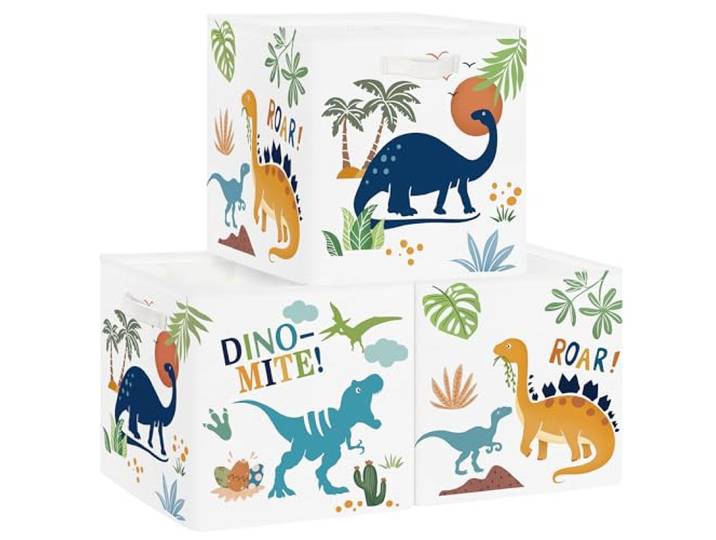 Clastyle Lot de 3 Boite Rangement Tissu Dinosaures Cube de Rangement Pliable Adolescent Panier Kallax pour Salle de Bain\,Palmiers\,30x30x30 cm