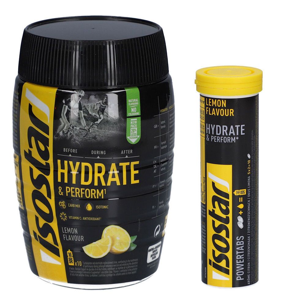 Isostar Hydrate & Perform Zitrone - Isotonisches Sportgetränkepulver + Powertabs F 1 St Set