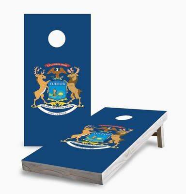 Skip's Garage Michigan State Flag Cornhole Boards