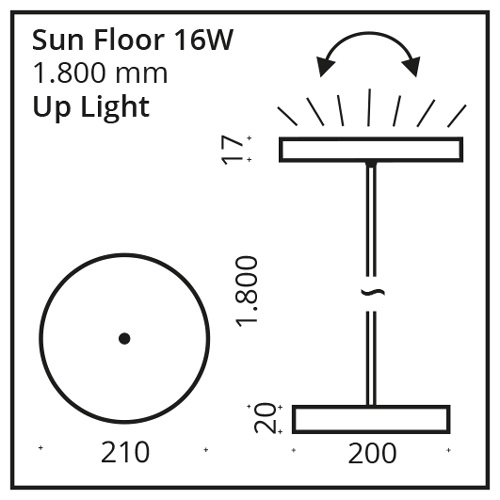 Top Light SUN FLOOR LED-Stehleuchte 180cm schwarz/chrom (Up-Light) 7-33421012-02 4251349336176