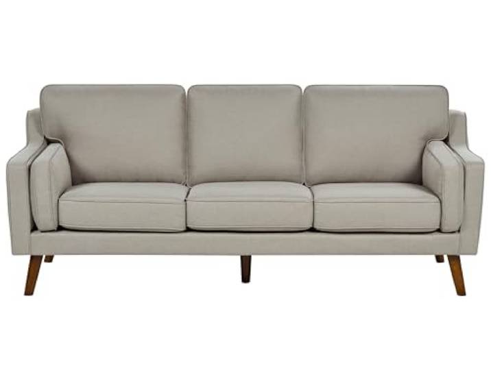 3-Sitzer Sofa Stoffbezug beige mit hohen Holzbeinen dicken Sitzkissen Lokka