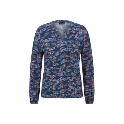 Schlupfbluse GOLDNER "Kurzgröße Jerseybluse mit Rundhals, V-Ausschnitt", Damen, Gr. 22, marine, gemustert, Blusen Schlupfbluse, stretchbequemer Jersey