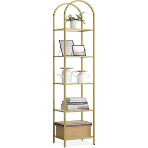 Vasagle Bücherregal LGT501A01, gold, aus Metall / Glas, 5 Ebenen, 40 x 183,5 x 30,2cm