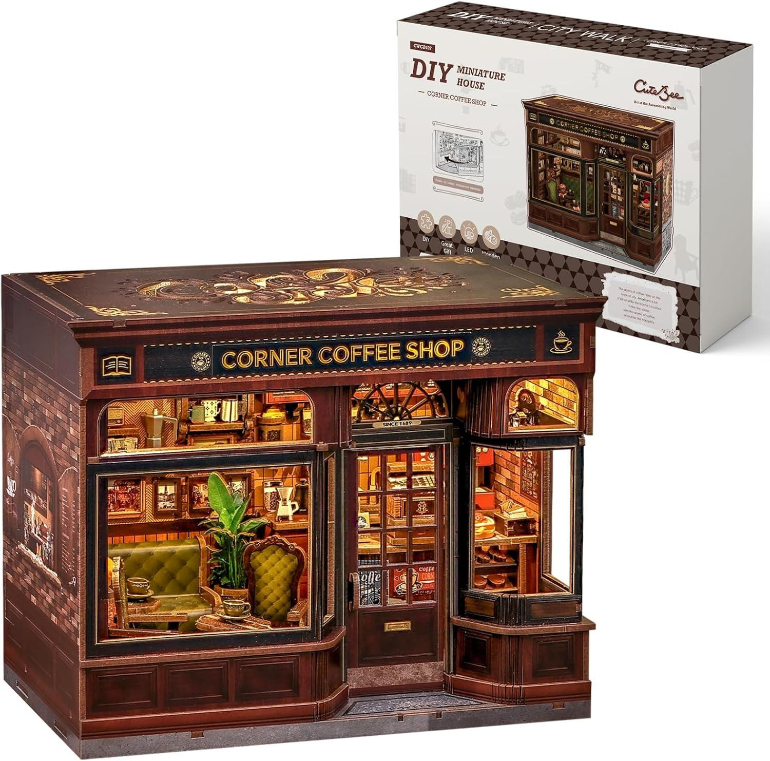Book Nook Kit 3D miniatuur Retro Coffee Shop modelbouwset voor volwassenen